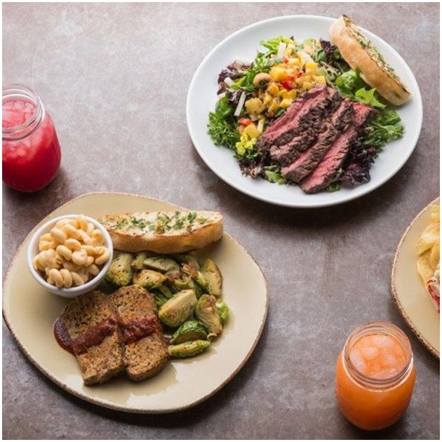 Two plated dishes with drinks