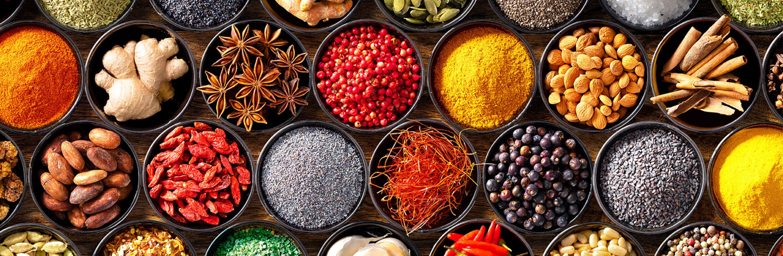 Colorful seasonings in bowls