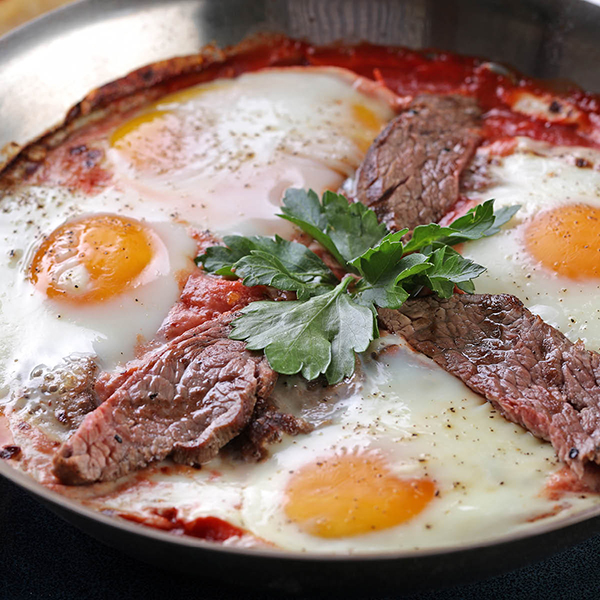 Shakshuka on a plate with garnish